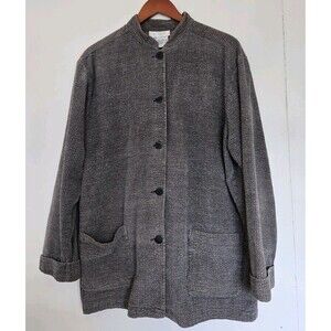 VTG J.Jill Jacket Womens L Grey Tumbled Corduroy Barn Chore Coat Pockets Cotton